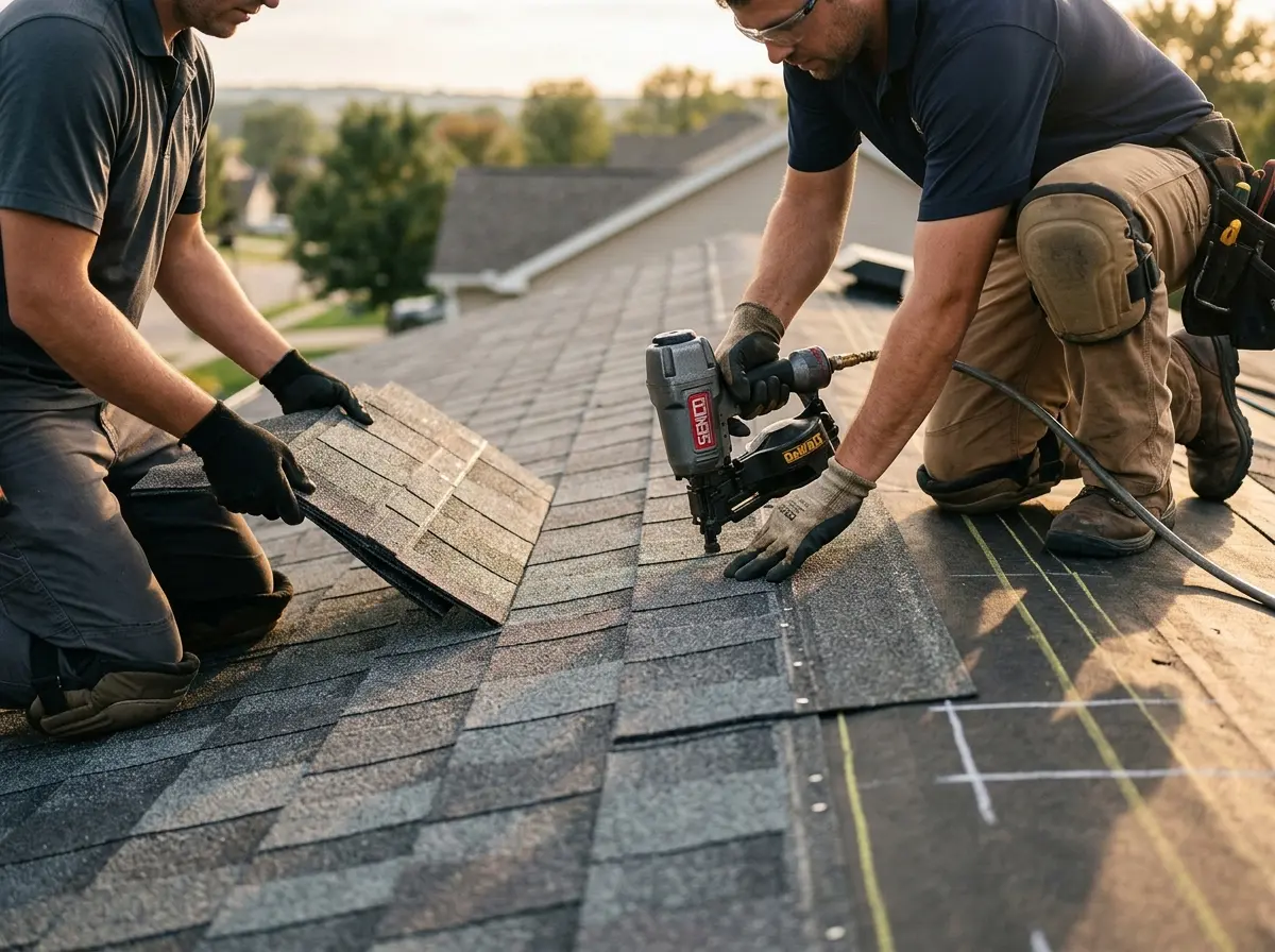 Professional roofer working on a residential roof in Bristol